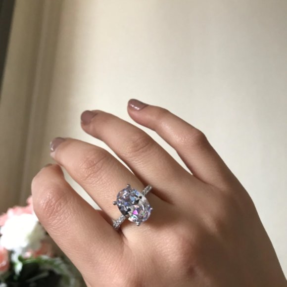 NEW 5CT Oval Cut Halo Diamond Sterling Silver - Picture 4 of 16